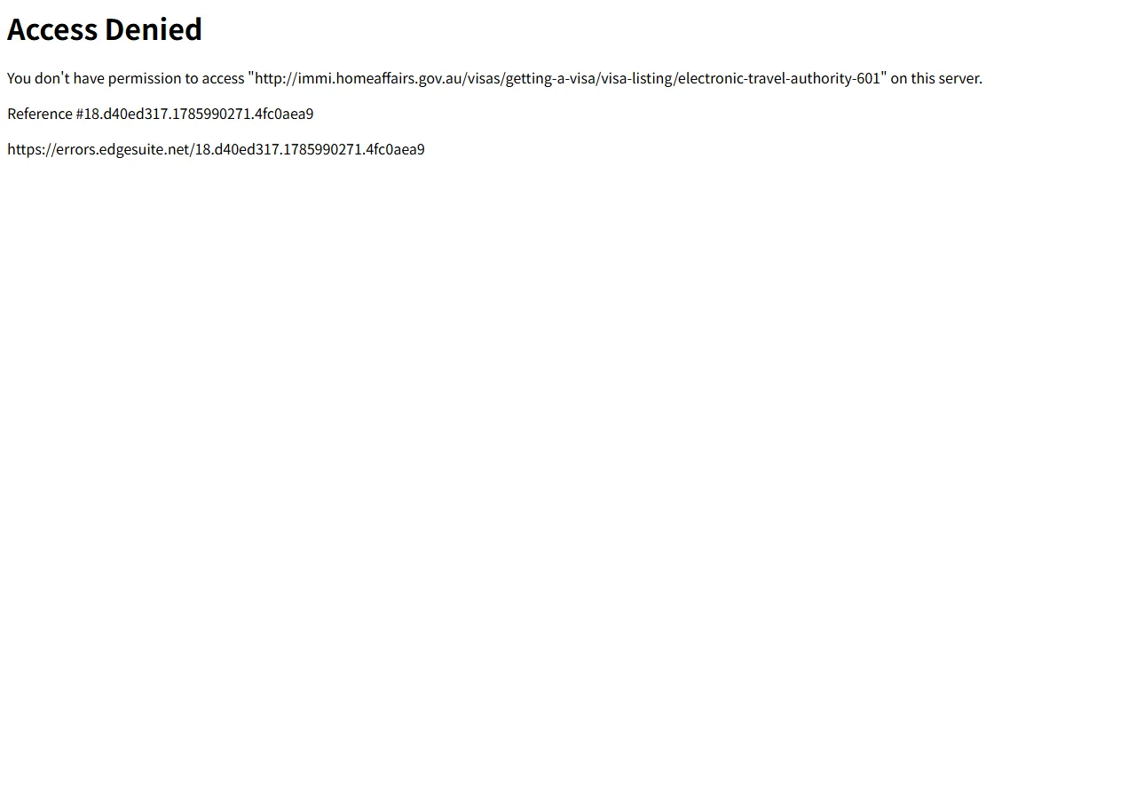 Screenshot of the official entry card website