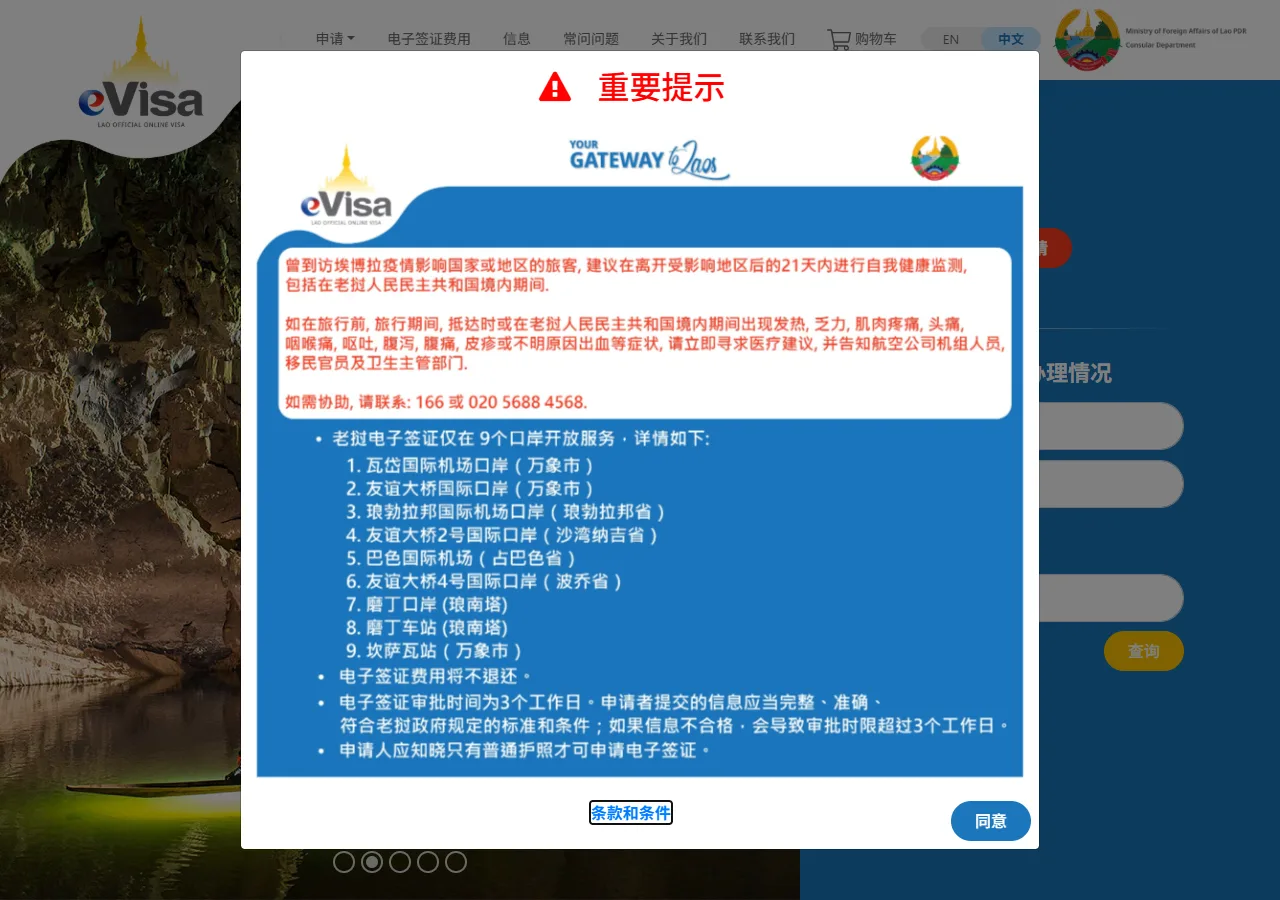 Screenshot of the official entry card website