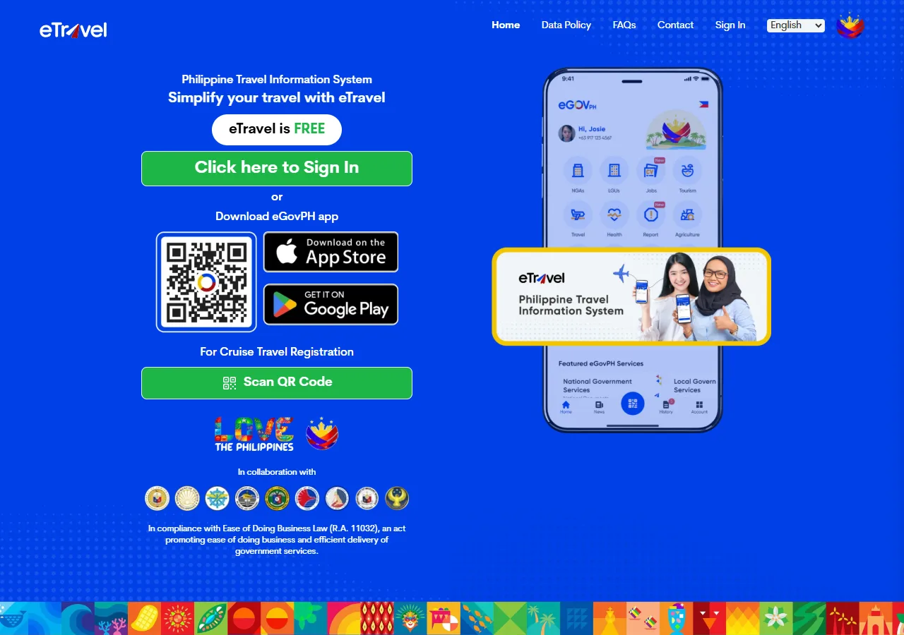 Screenshot of the official entry card website