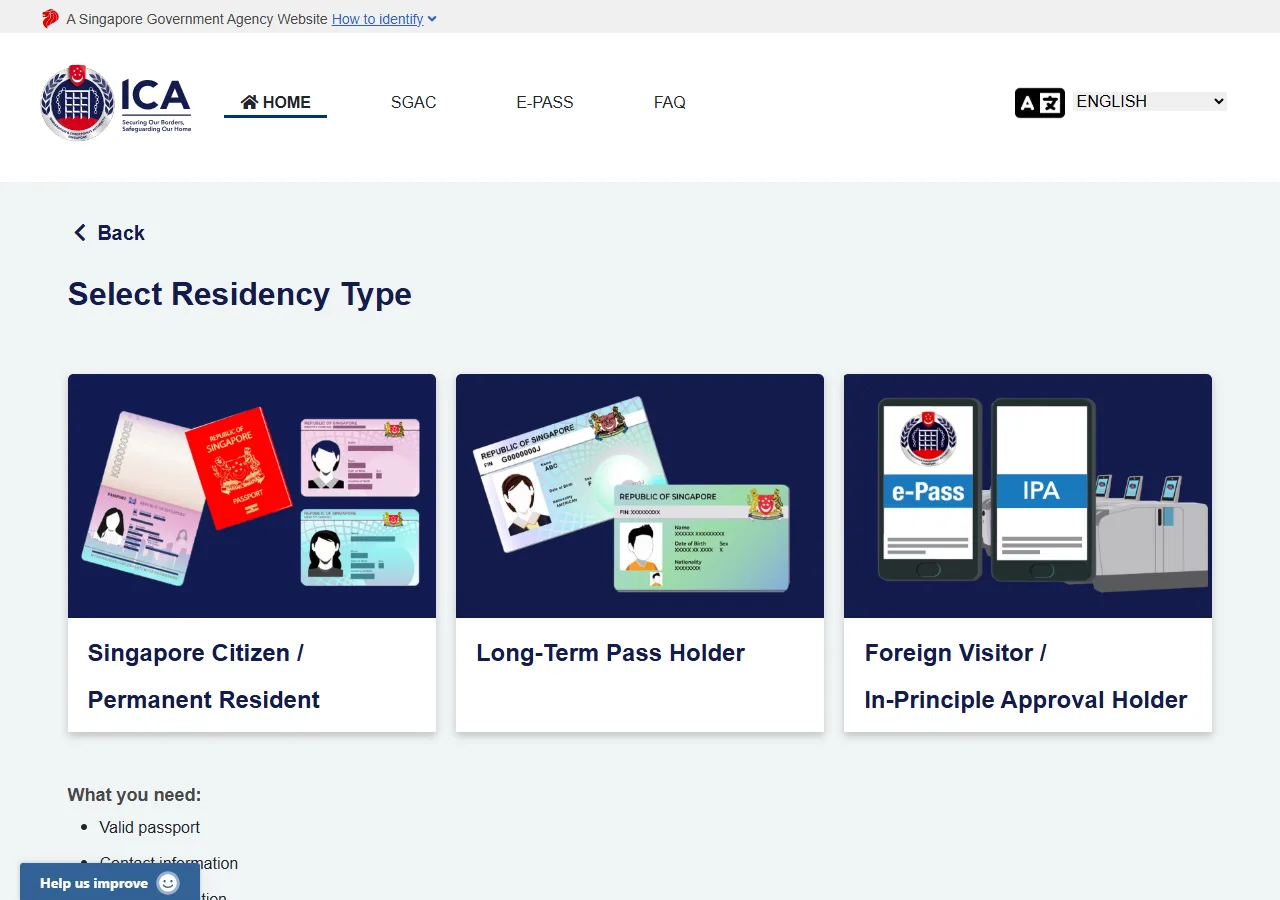 Screenshot of step 2: Select Traveller Type